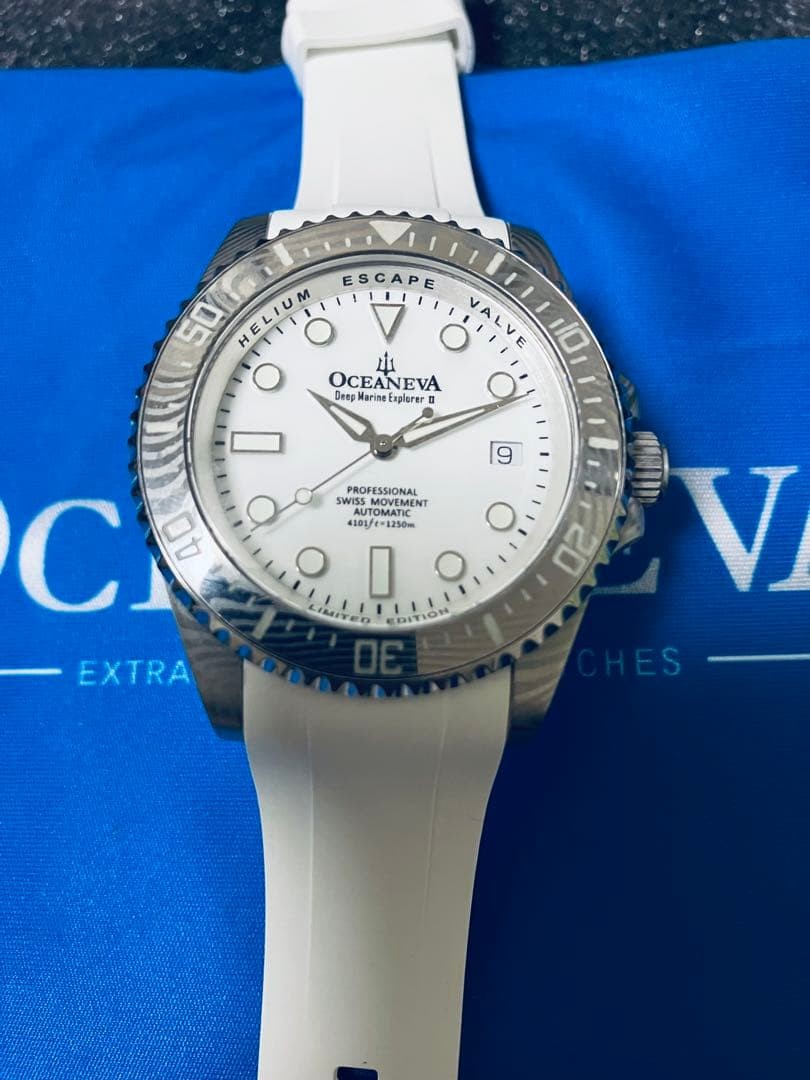 Oceaneva Deep Marine Explorer II White Damascus Steel Watch