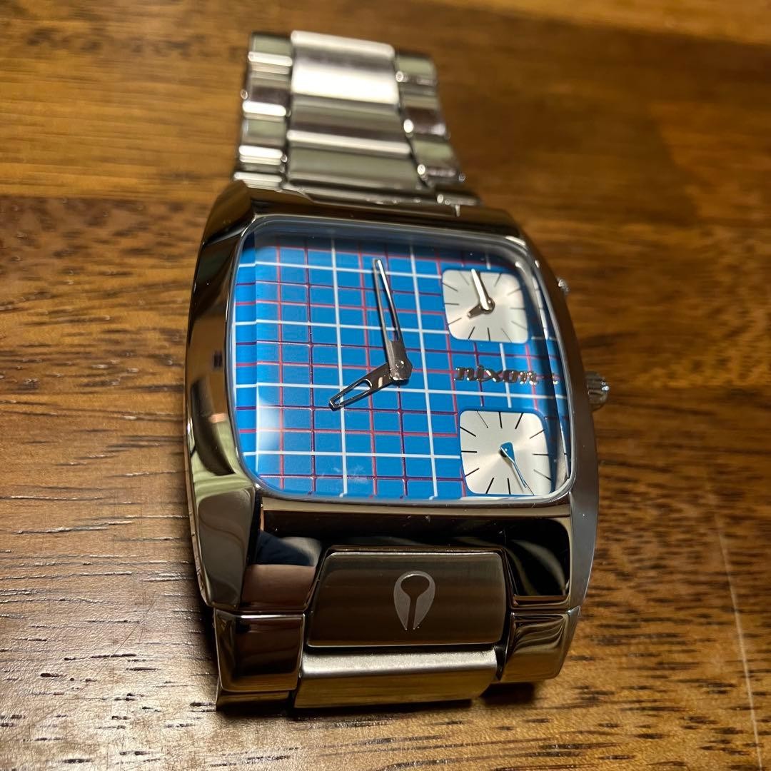 Nixon The Banks Quartz Watch Blue Check Dual Time Stainless 100m 18cm
