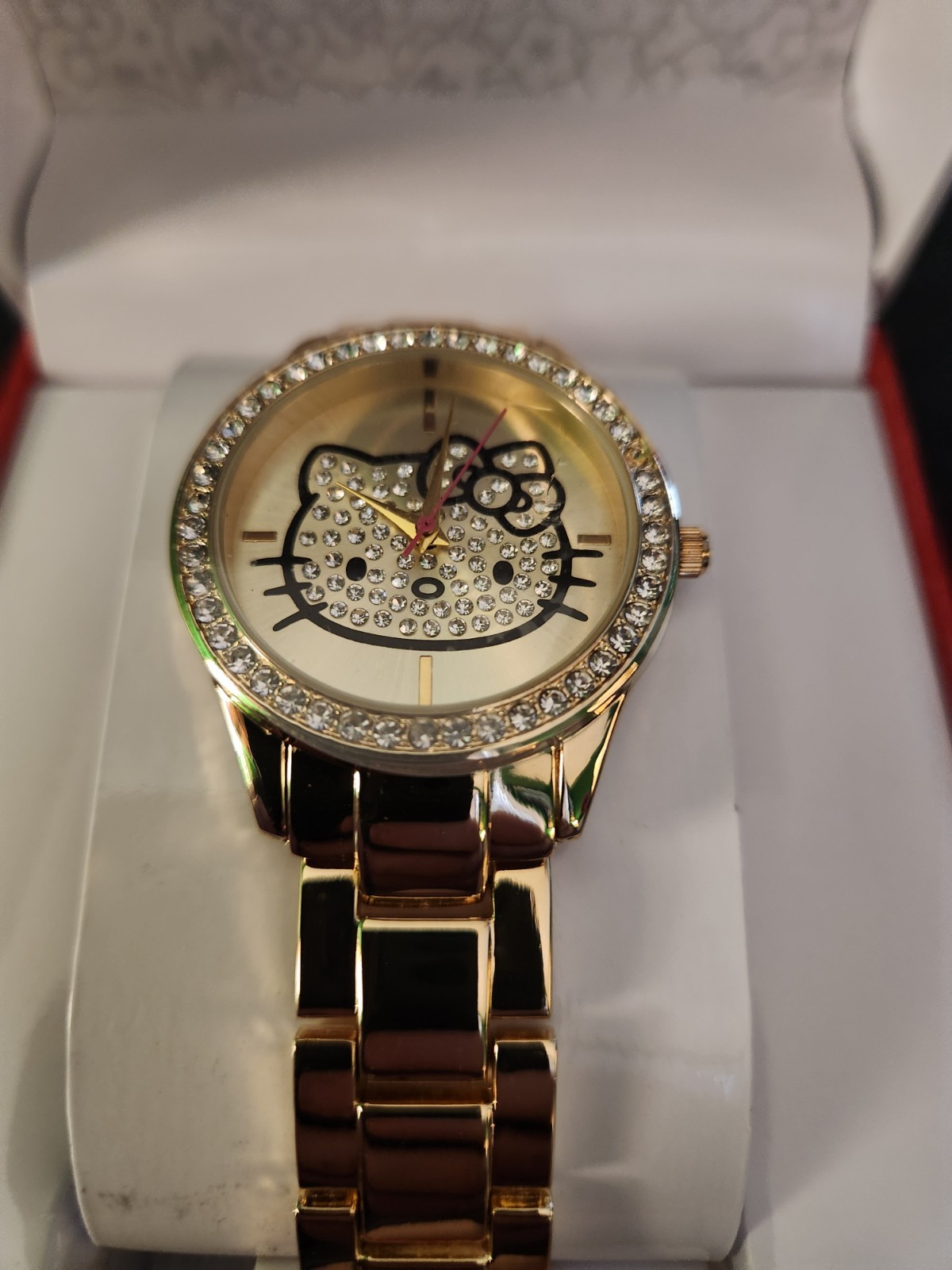 Hello Kitty Womens Watch Encrusted With Stones Gold Tone Accutime NIB Free Ship