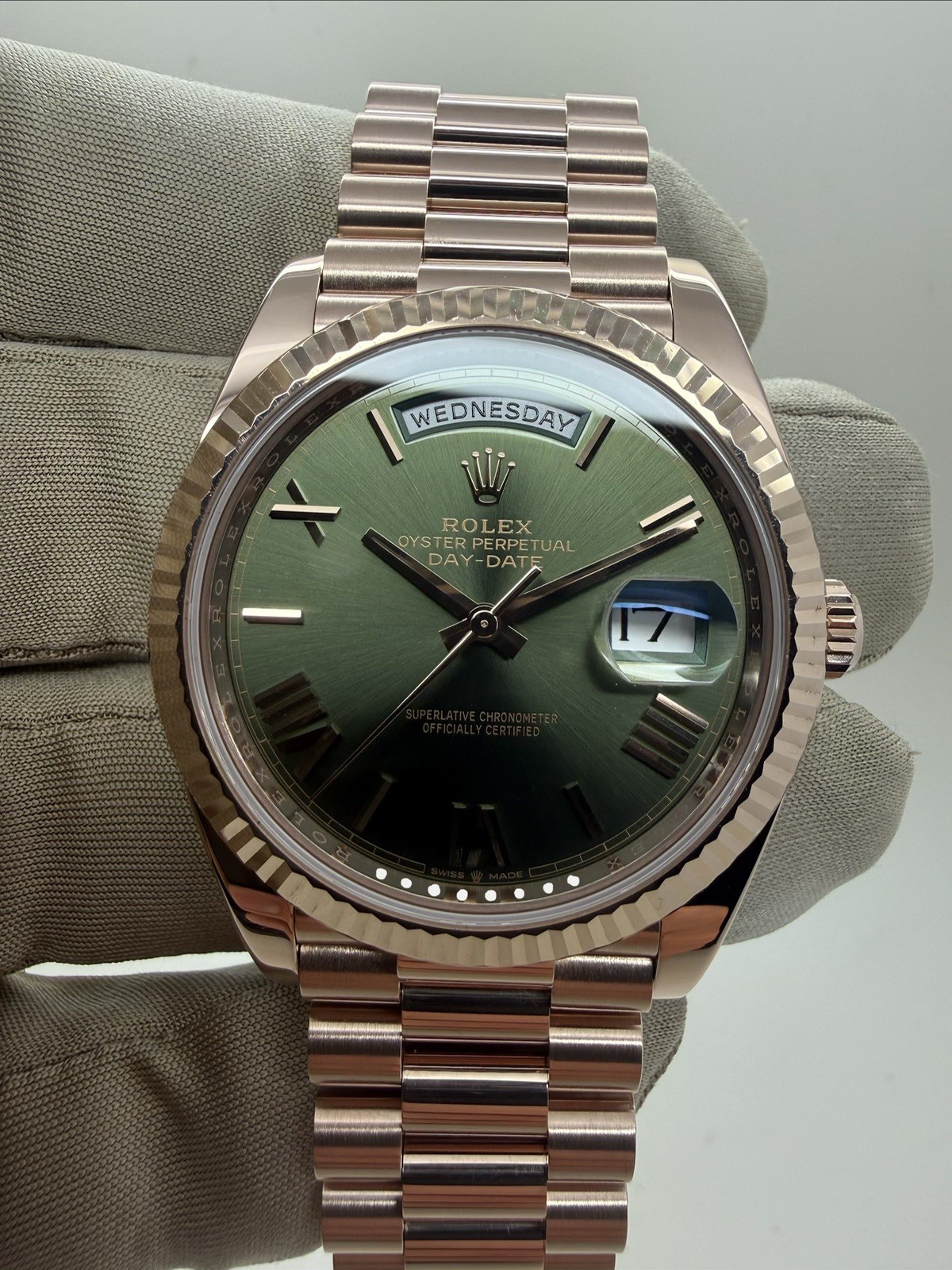 Rolex Day Date President Rose Gold Green Olive 40mm Auto Watch 228235 *2026 RSC*