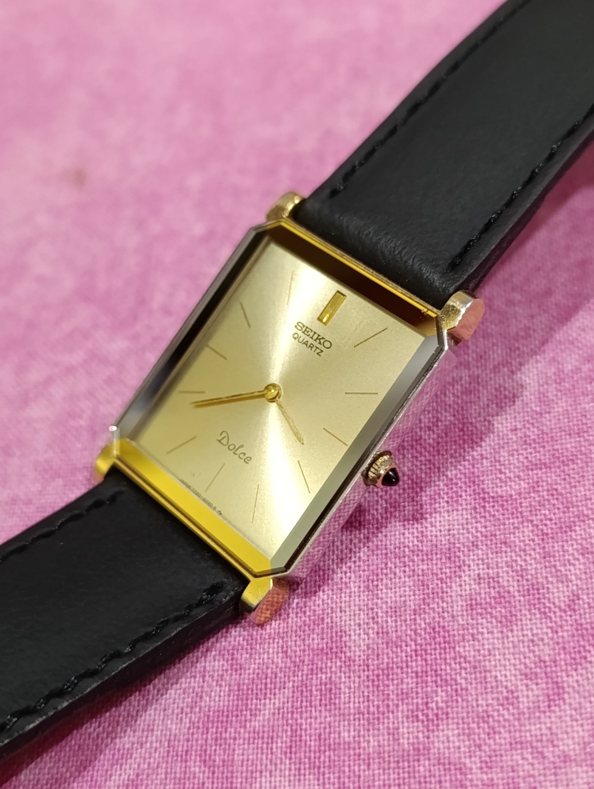 Vintage SEIKO Dolce 7730-5020 Gold Dial Quartz Men’s Watch, New Strap