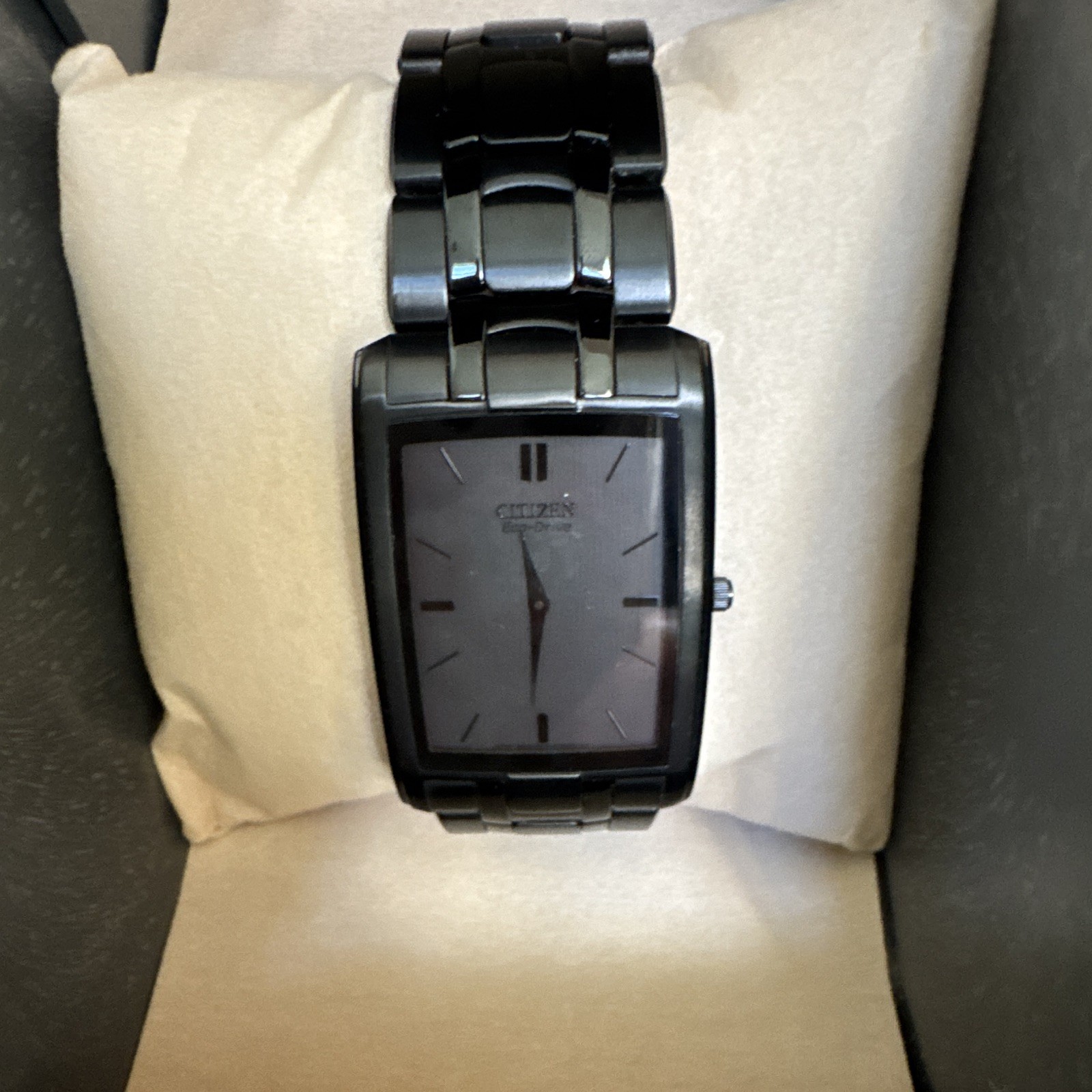Citizen Stiletto Eco-Drive Quartz Black Dial Rect SS Bracelet Roman/Stick