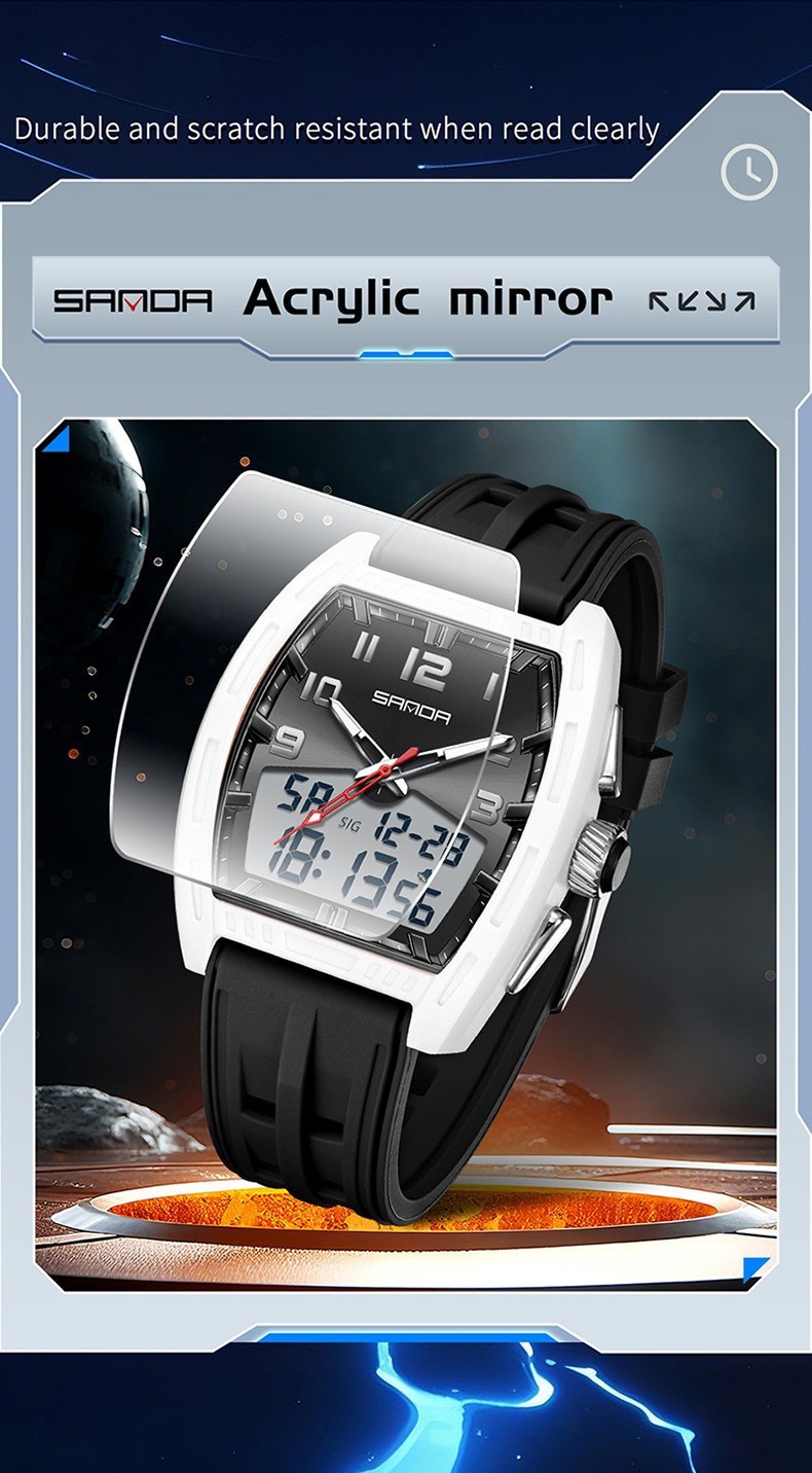 Dual display dial multifunctional sports style high waterproof quartz watch