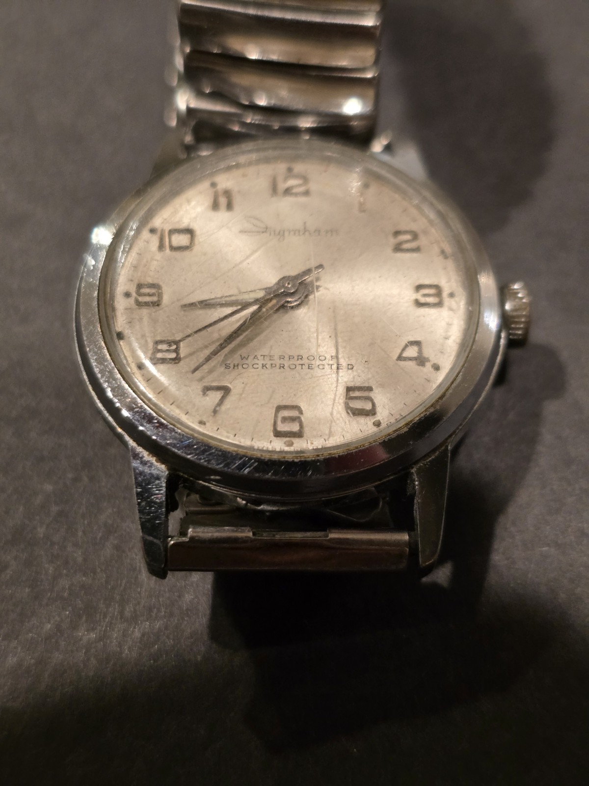 Vintage Ingraham Swiss Made Mechanical Wristwatch Shock Protected For Repair (B)
