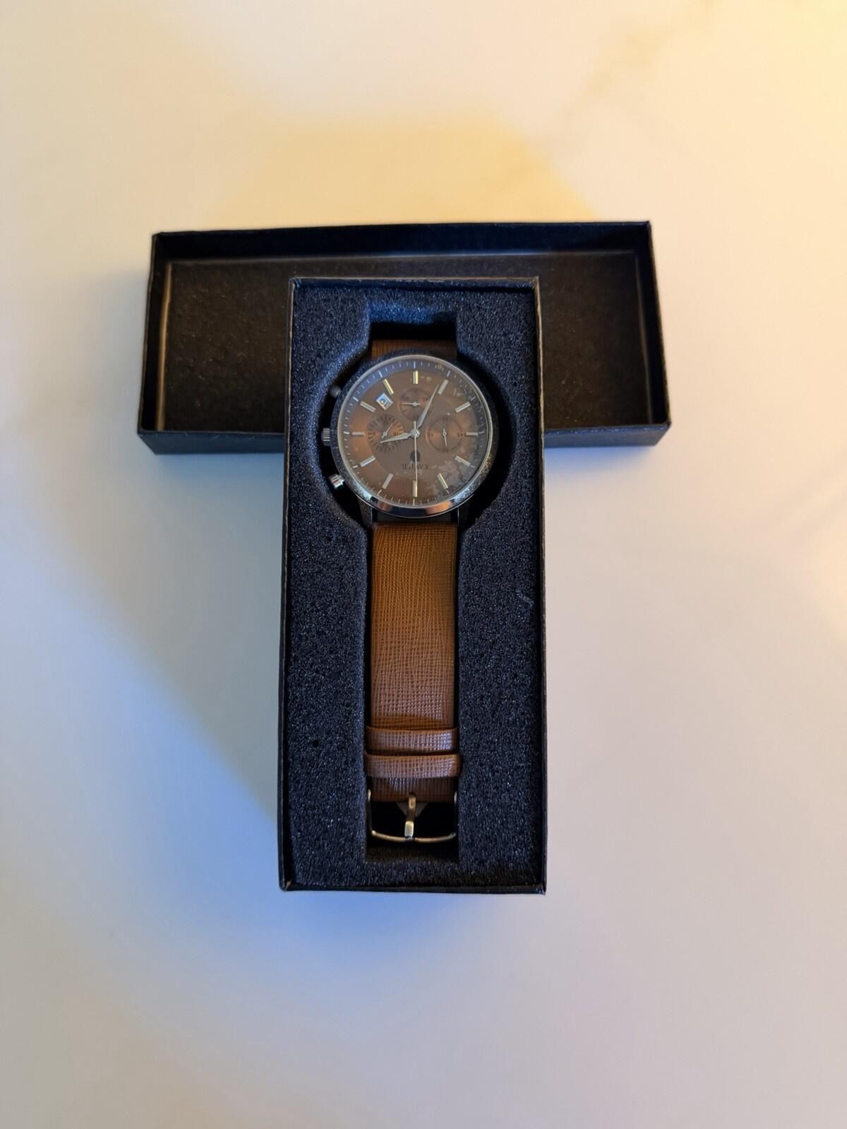 New Xavier Chronograph Watch – Brown Leather Strap