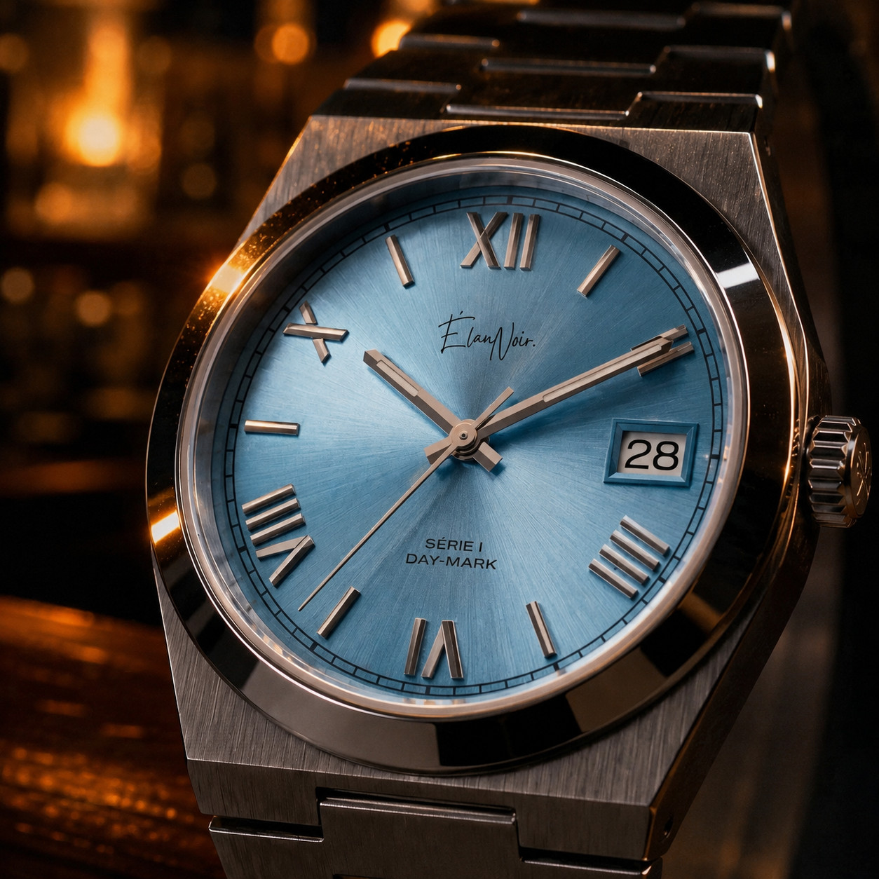 Custom Élan Noir Série I Lagoon Blue 36mm Auto NH35 Sapphire Crystal Steel Watch