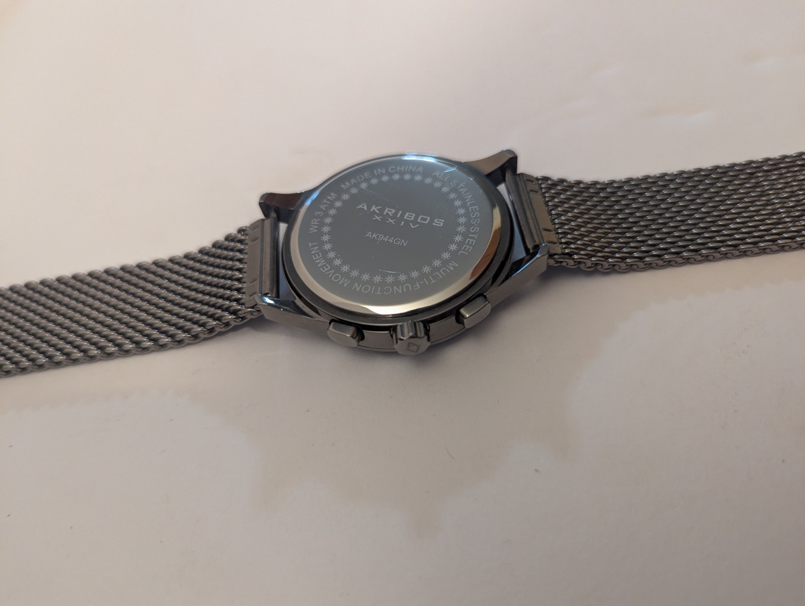 Men’s Akribos XXIV Multifunction dual time zone Gunmetal Mesh Watch
