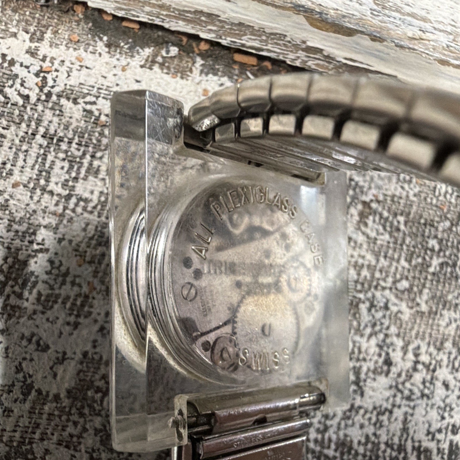 Lucerne Swiss Made Vintage Manual Mechanical Square Clear Case Black Dial