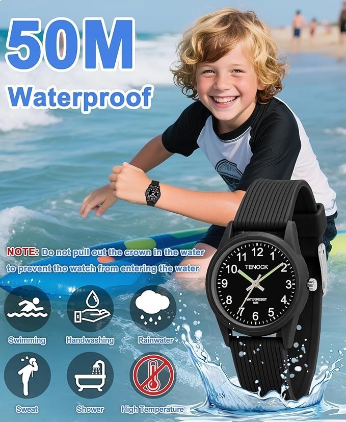 Kids Analog Watch Girls Boys Soft Band Waterproof Learning Time Age 4-12