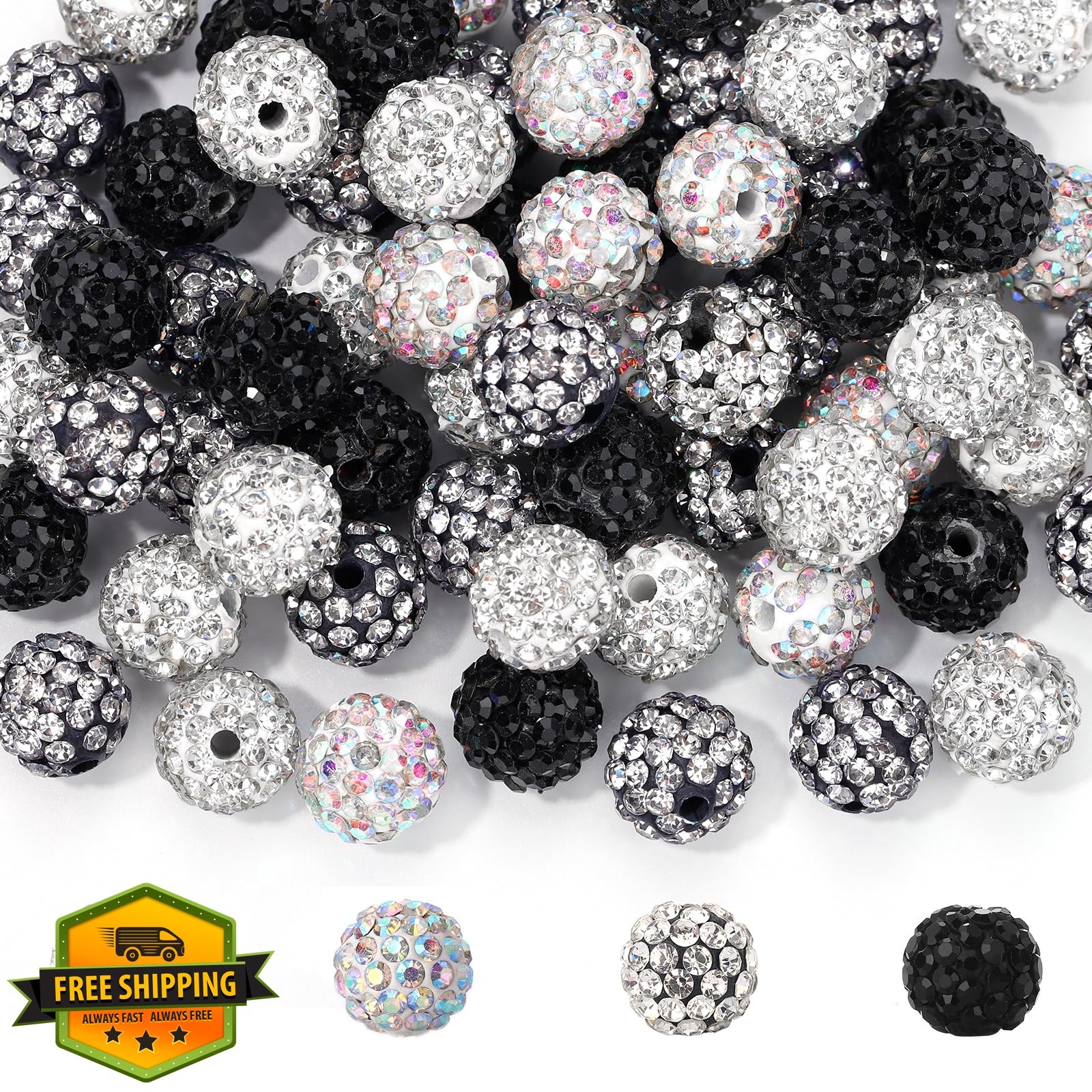 novani 10mm Black Disco Ball Rhinestones