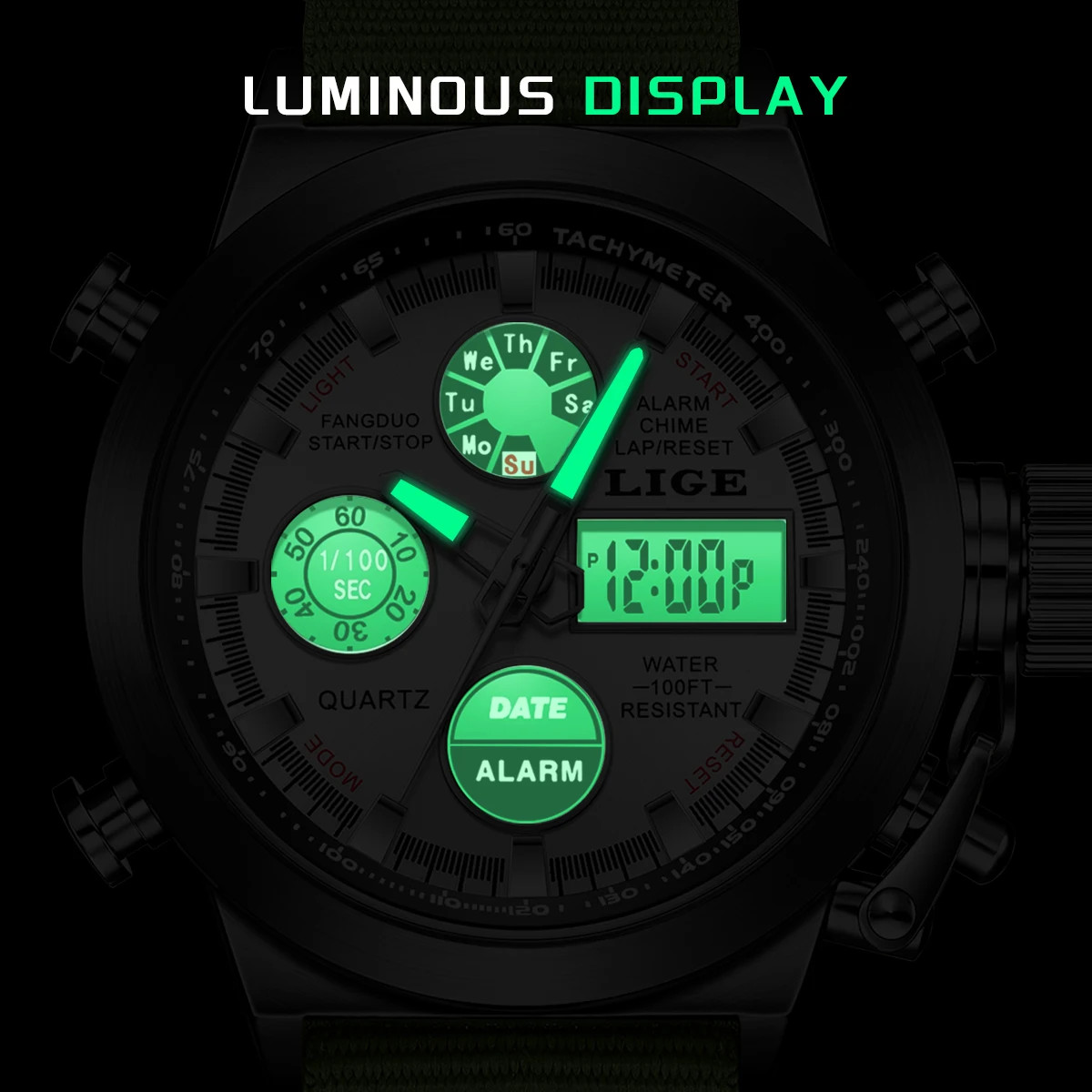 Outdoor Sport Watch Men Dual Time Waterproof Wristwatch Army Tactical Digital Qu