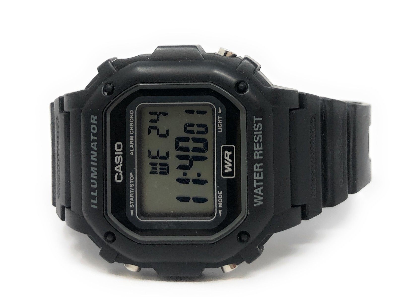 Casio F108WH-1A, Illuminator Chronograph Watch, Black Resin,Alarm, New Old Stock