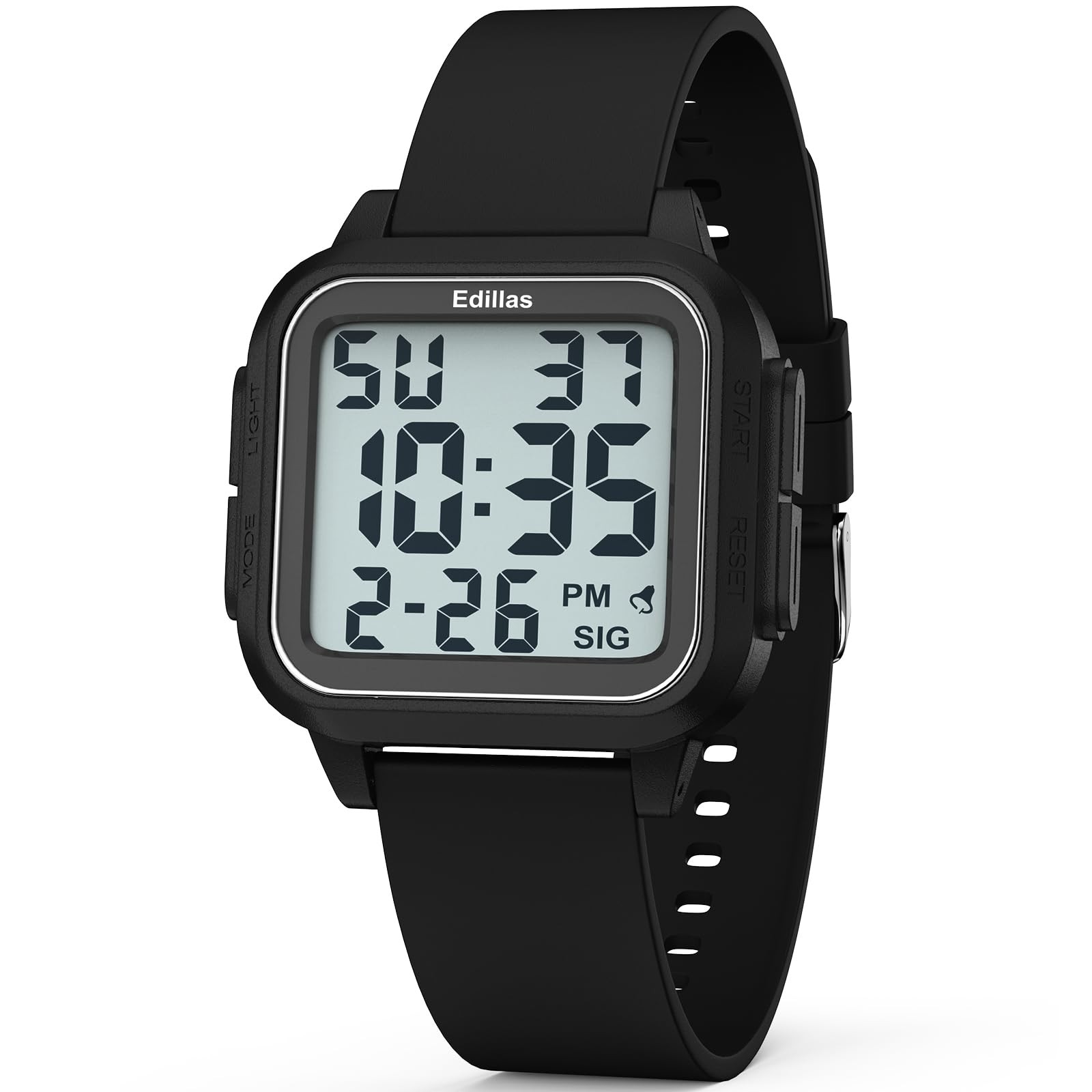 Edillas Square Digital Watch for Mens Womens Big Numbers Large Face 5ATM Wate…