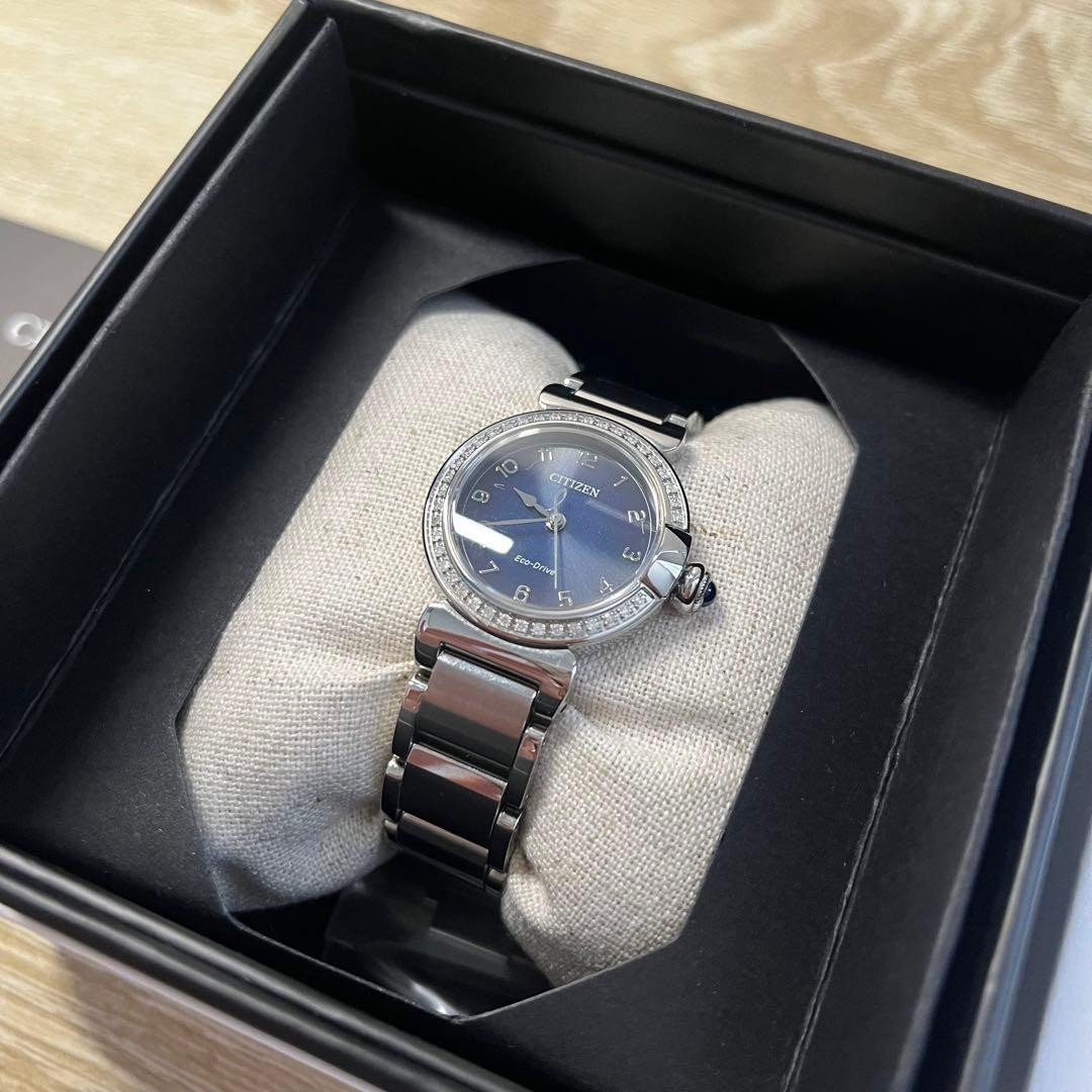 Citizen Eco-Drive Ladies Watch EM1120-87L Diamond Bezel, Navy, Stainless Steel