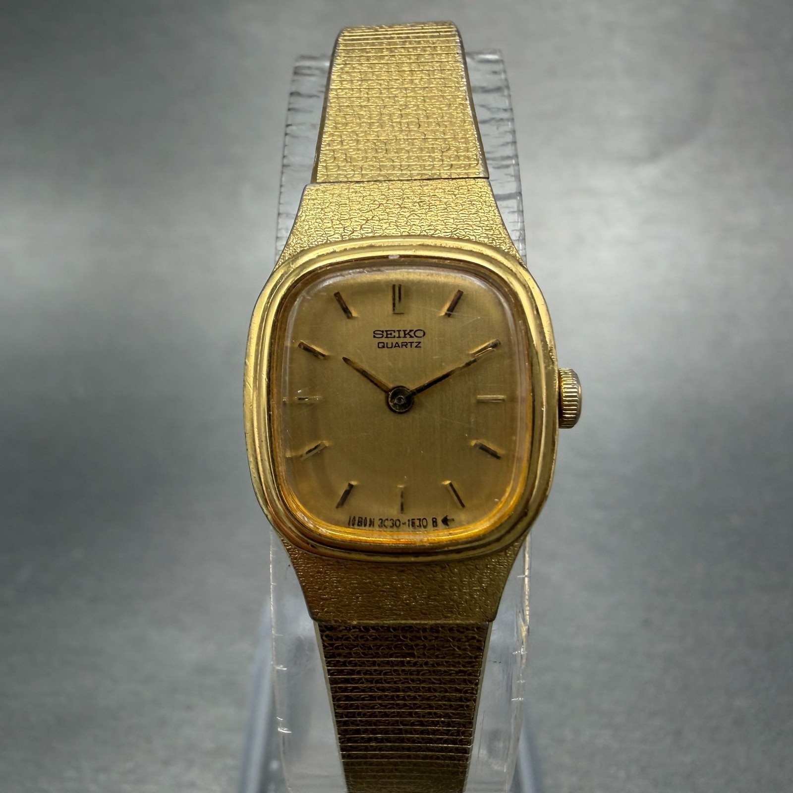 Seiko Watch Women 16mm Champagne Dial Gold Tone Square 2C20-5770 New Battery F4