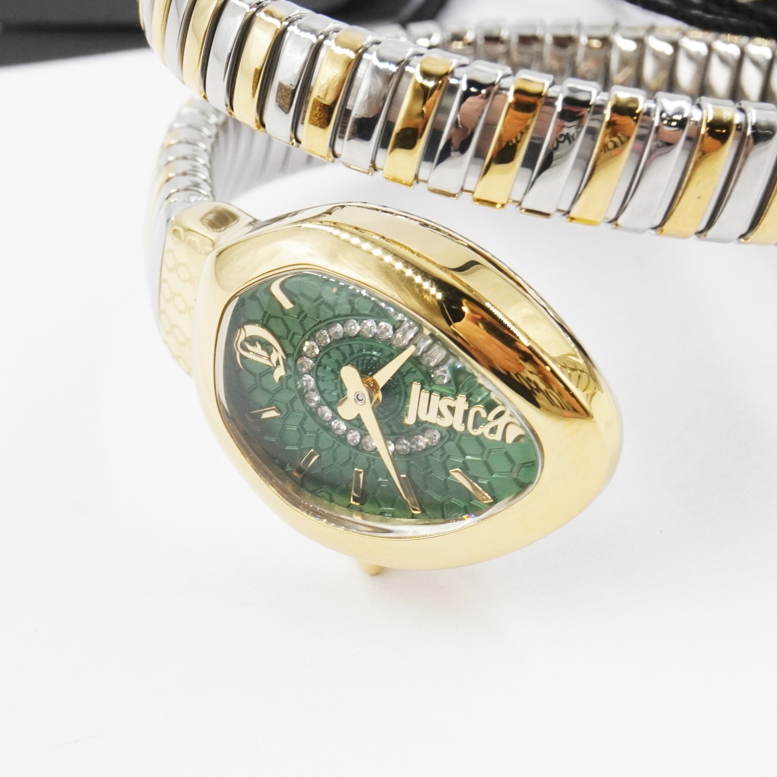 Just Cavalli Eclisse Gold & Silver Snake Wrap Quartz 22mm Watch with Green Dial