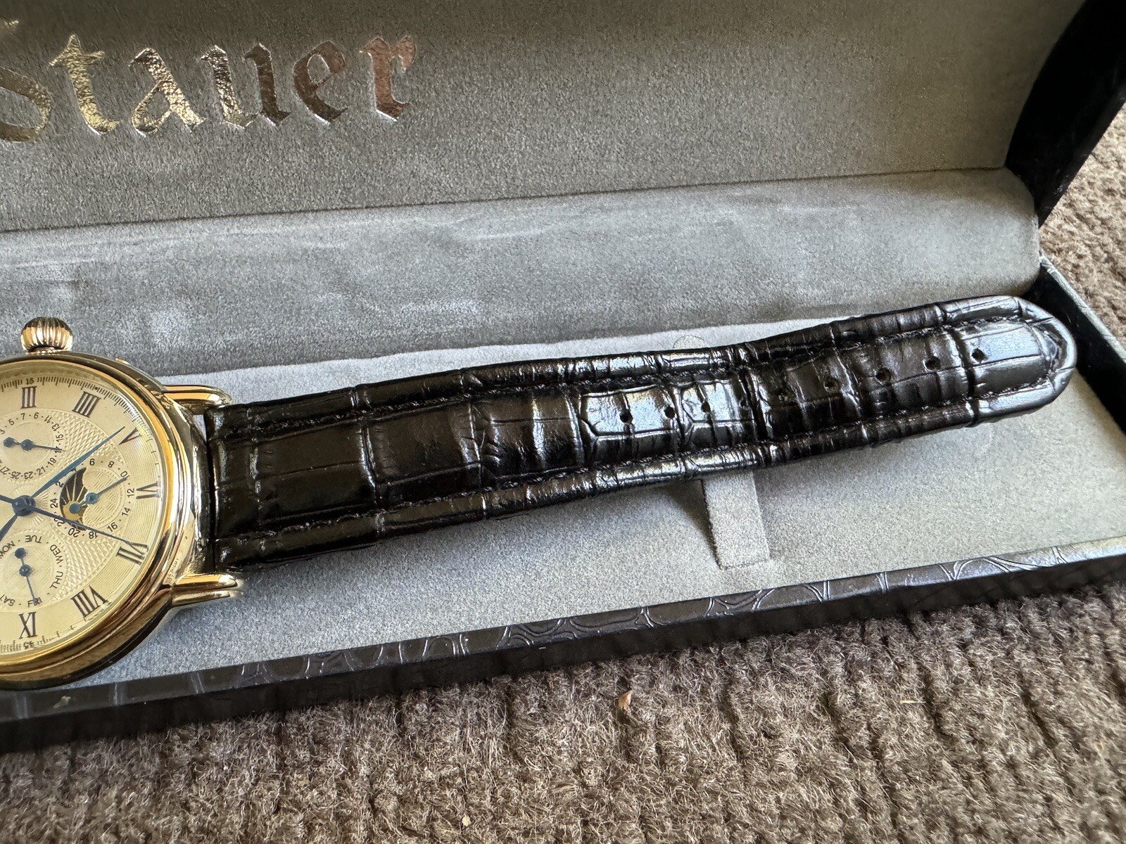 Stauer 27 Jewels 13452 Automatic Calendar 24 hour Sun/Moon Men’s Watch w/ Box
