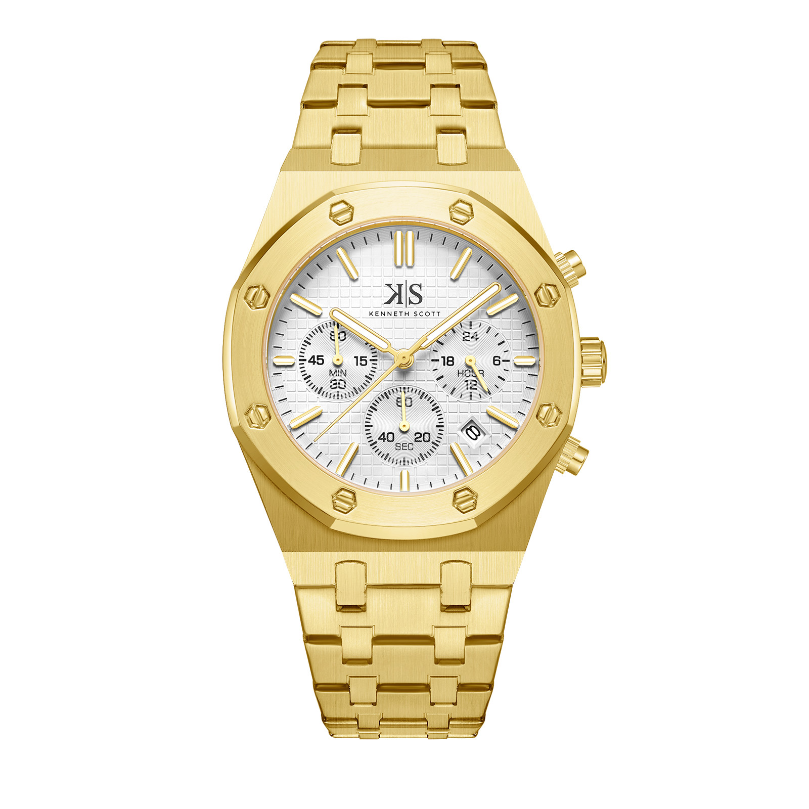 Kenneth Scott Men’s Multi Function Watch | White Dial, 42mm, 30 m (3 ATM)
