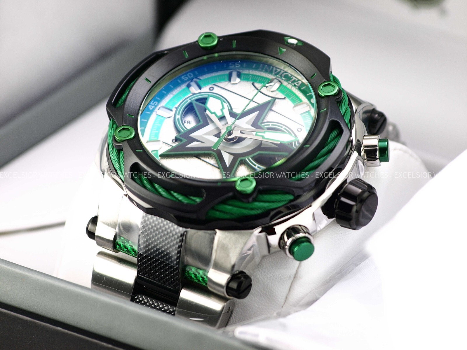 NWD Invicta 60mm Mens NHL DALLAS STARS BOLT Swiss Quartz Chronograph TT SS Watch
