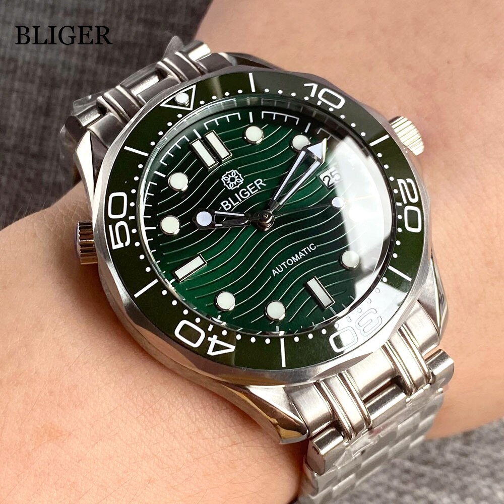 Luxury BLIGER 41mm Mechancial Men Watch Sapphire NH35 PT5000 Movement Blue Green