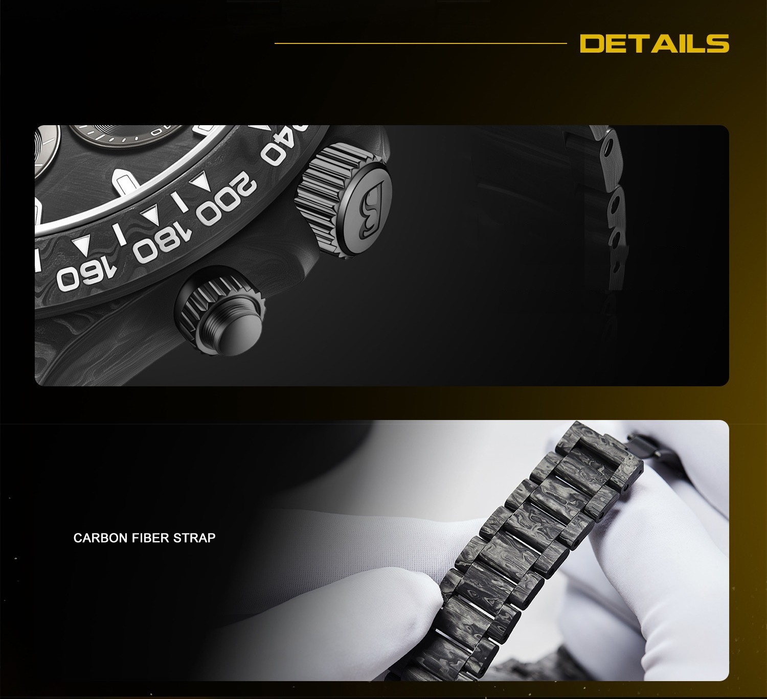 BONEST GATTI Men Chronograph Watch Automatic Mechanical Wristwatch Carbon Fiber