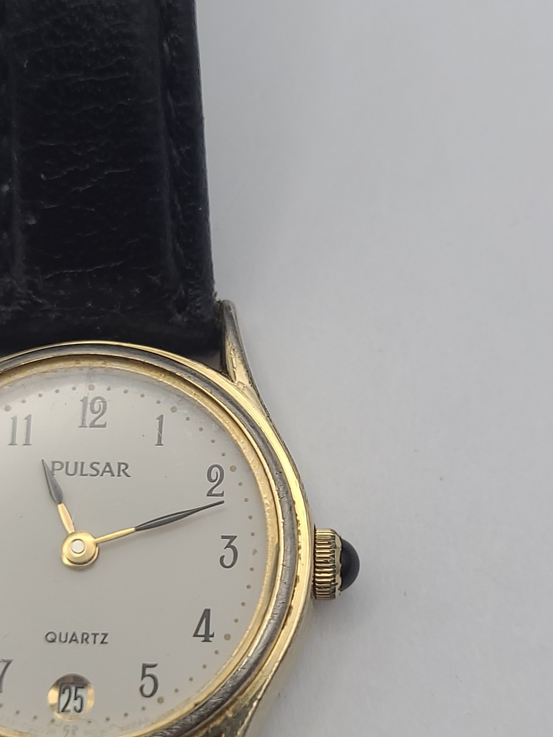 Vintage Pulsar Watch Women Gold Tone Date V248-0010 Leather Band New Battery