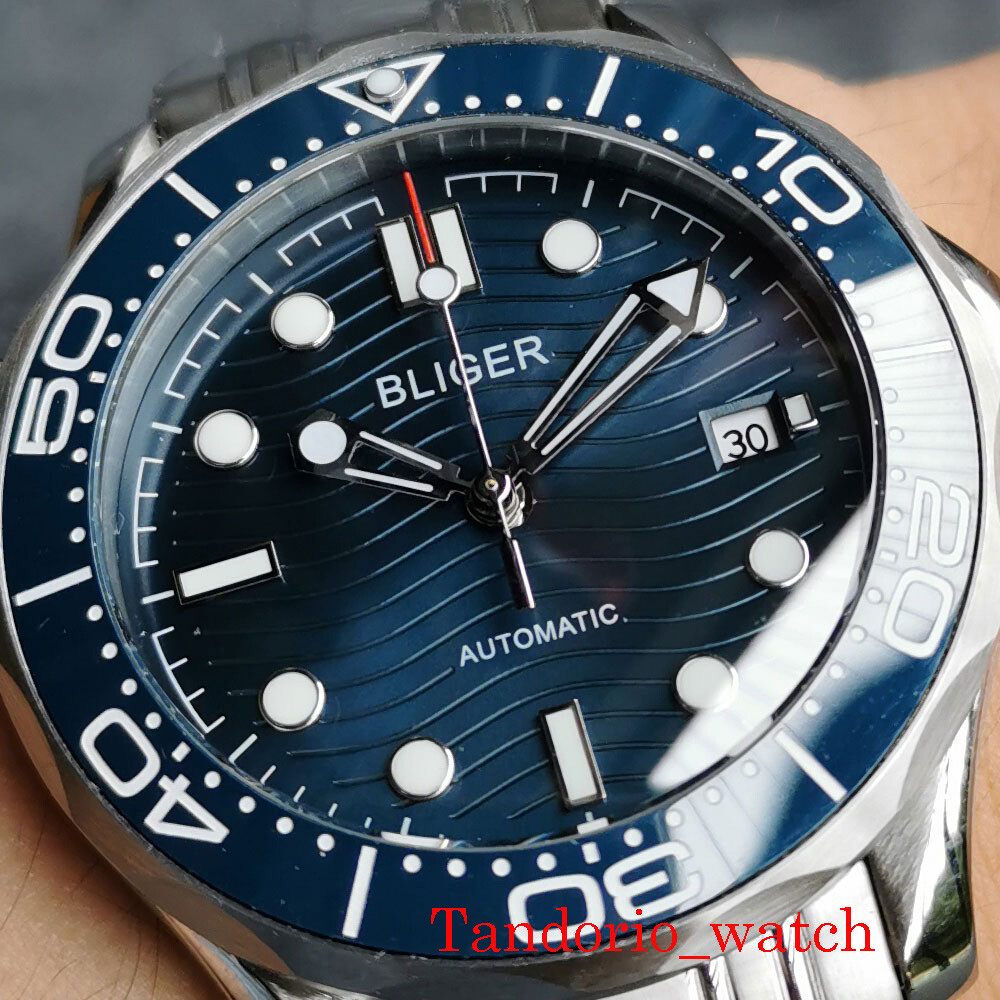 Bliger 41mm Black Blue Green Dial Sapphire Glass PT5000 NH35 Automatic Men Watch