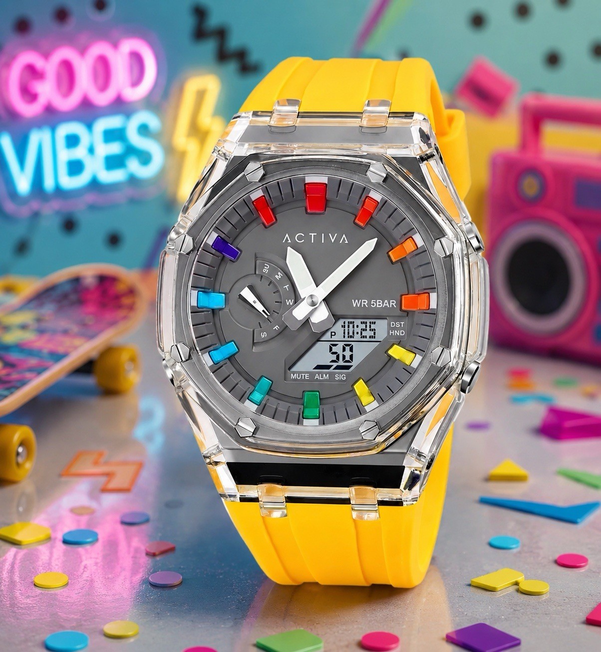 Activa x Invicta Men’s 44.2mm Analog/Digital Watch Yellow Clear Gray ACW2100-002