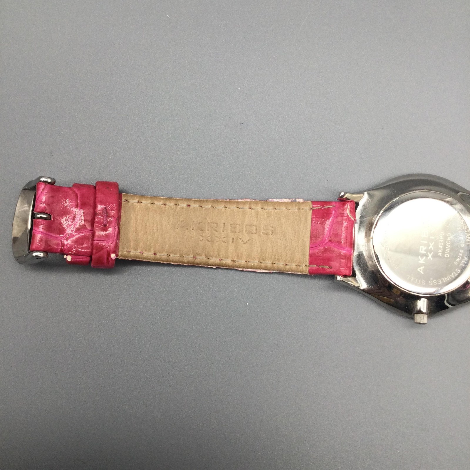 Akribos XXIV Diamond Womens Watch 37mm Swiss Pink Leather Band New Battery