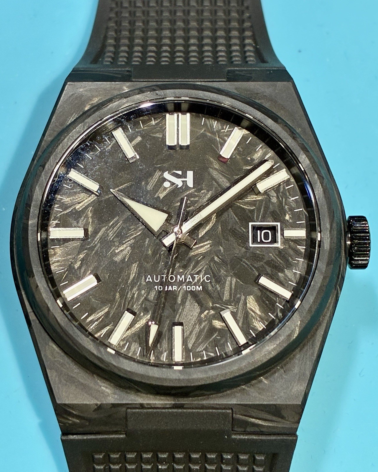 SH CARBON INTEGRATED FKM RUBBER BRACELET 40MM AUTOMATIC PT5000 BRIGHT BGW9 LUME!