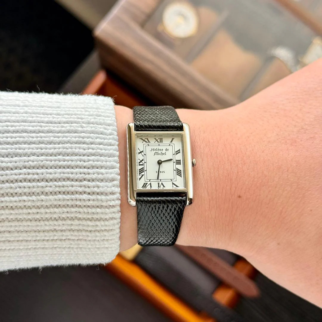 Helene de Michel Quartz SV925 Sterling Silver White Roman Rectangular Watch