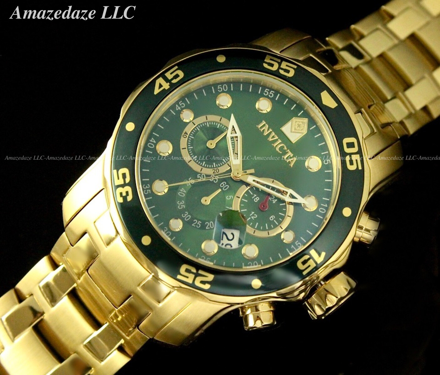 NEW Invicta Men 48mm Pro Diver Scuba Chronograph Stainless St. GREEN DIAL Watch