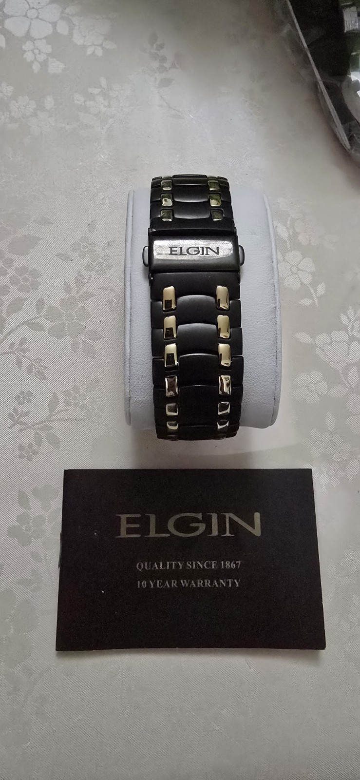 Elgin Diamond Men’s Quartz Watch Black Dial Date Black/Rose Bracelet No Box