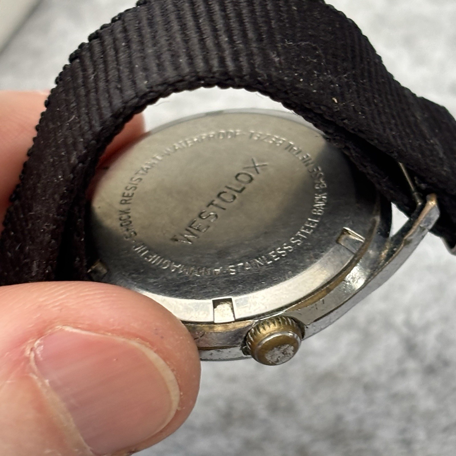 Vintage Westclox Mens Military Style Wrist Watch 24 Hour Black Dial 17 Jewel