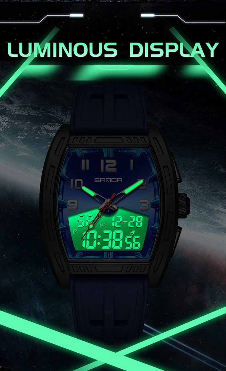 Dual display dial multifunctional sports style high waterproof quartz watch