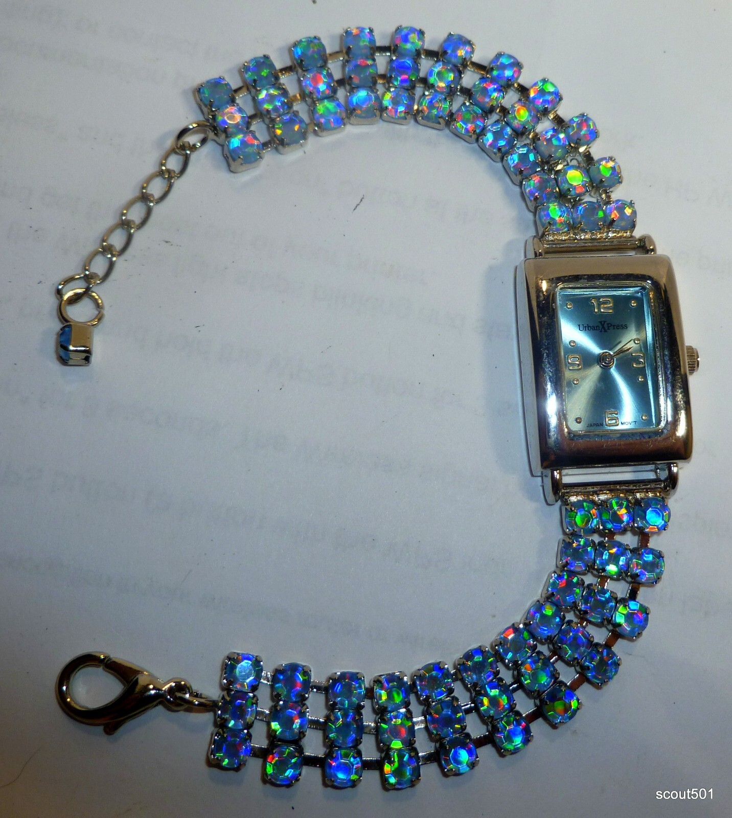 New Vintage 2000s Aurora Rhinestone Urban X Press Watch Bracelet Lobster Claw