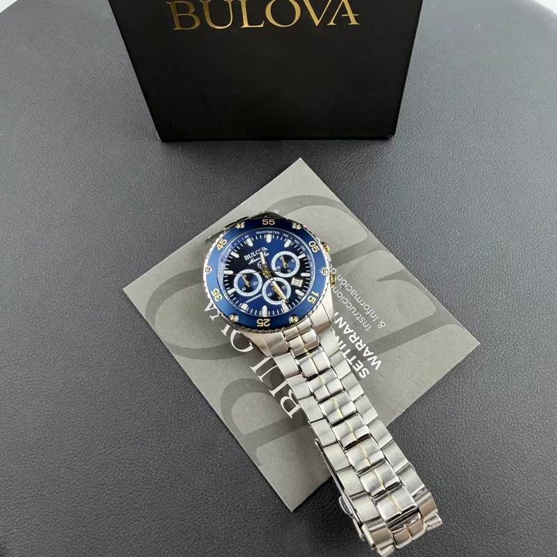 Men Bulova Classic Marine Star Blue Dial Chronograph 98B400 Quartz Watch 41.5mm