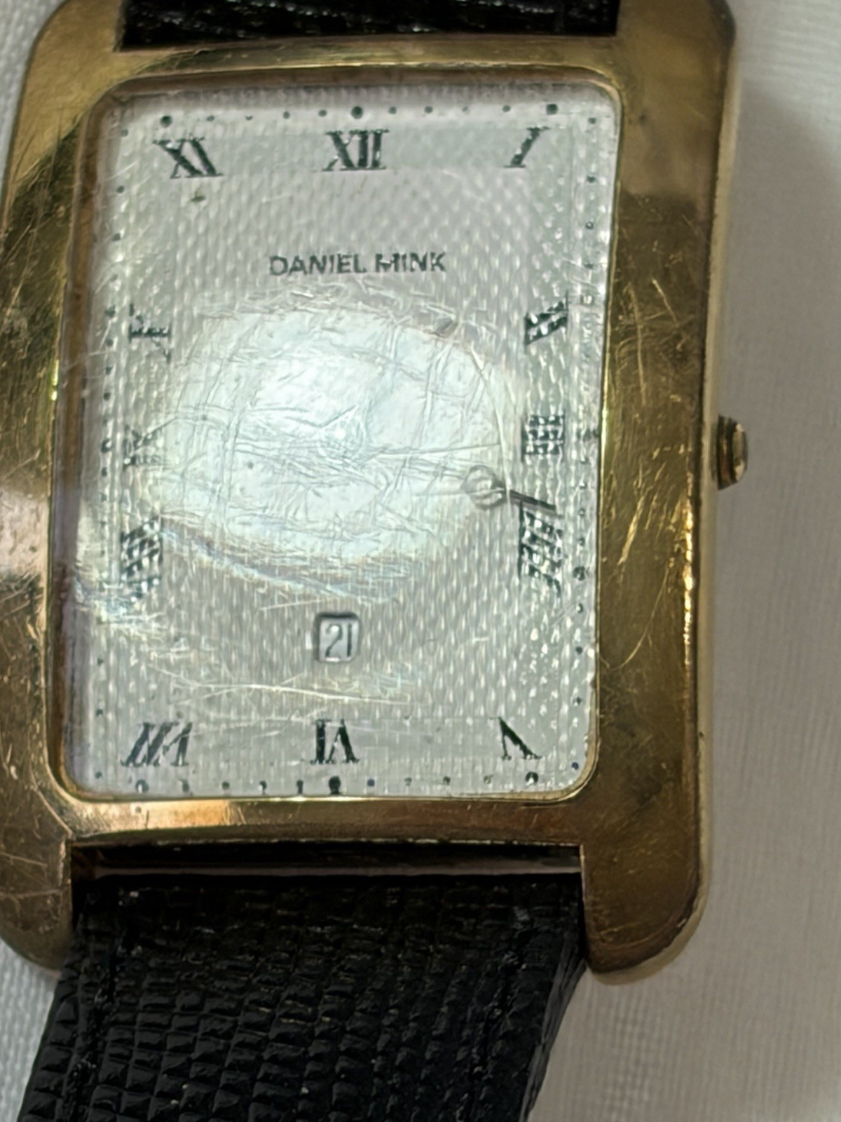 Vintage Daniel Mink Boutique 2310 Tank Watch Date Gold Plated Textured Dial