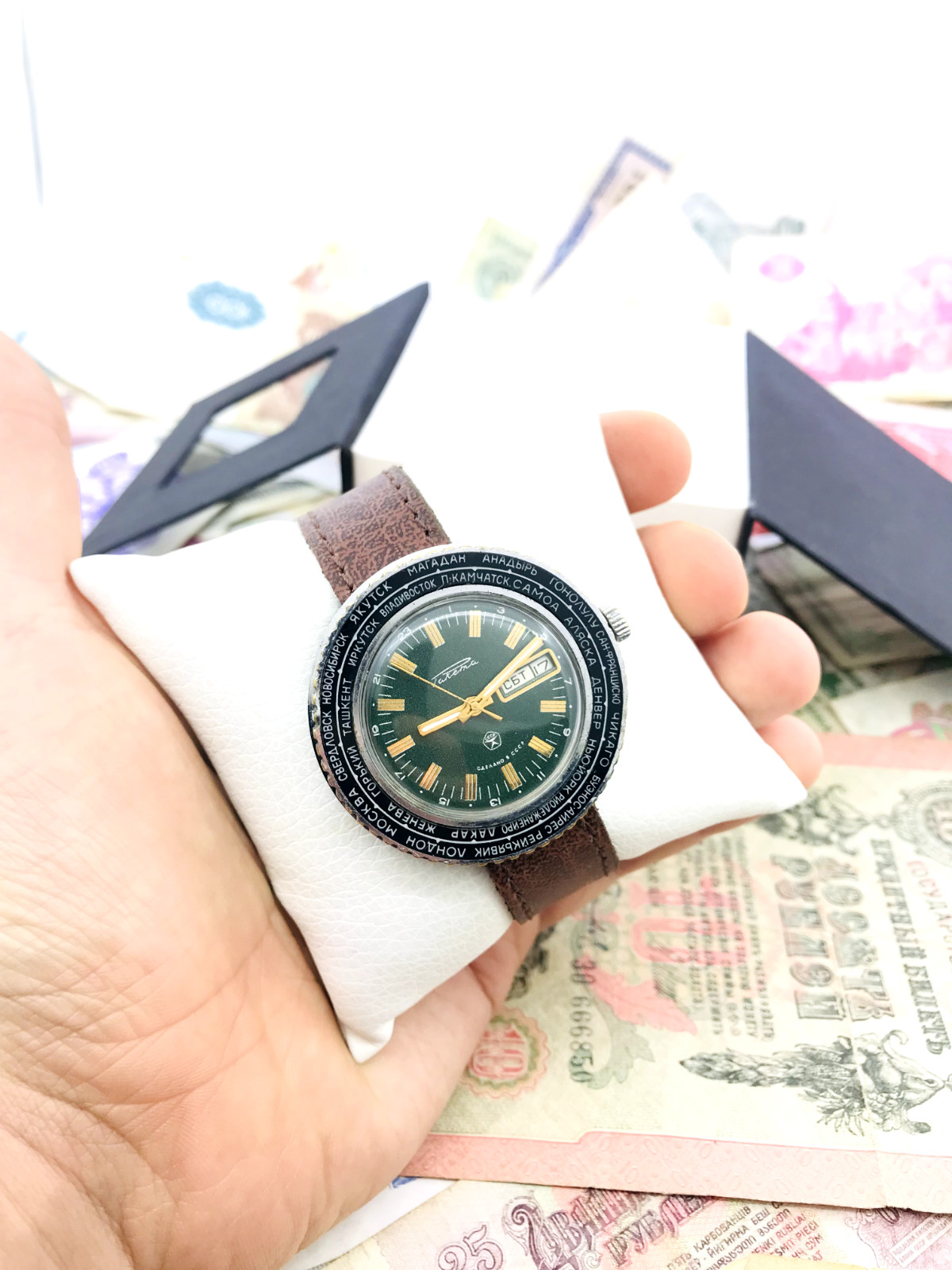 🌎 Rare Green Watch Raketa Cities World Time City 2628 Soviet USSR Service 🛠