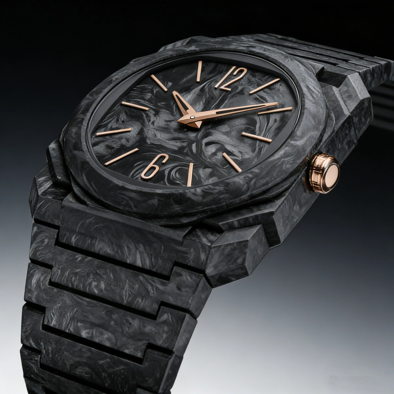 Men’s Damascus Steel Watch | Black Rose Gold | Bioceramic Case
