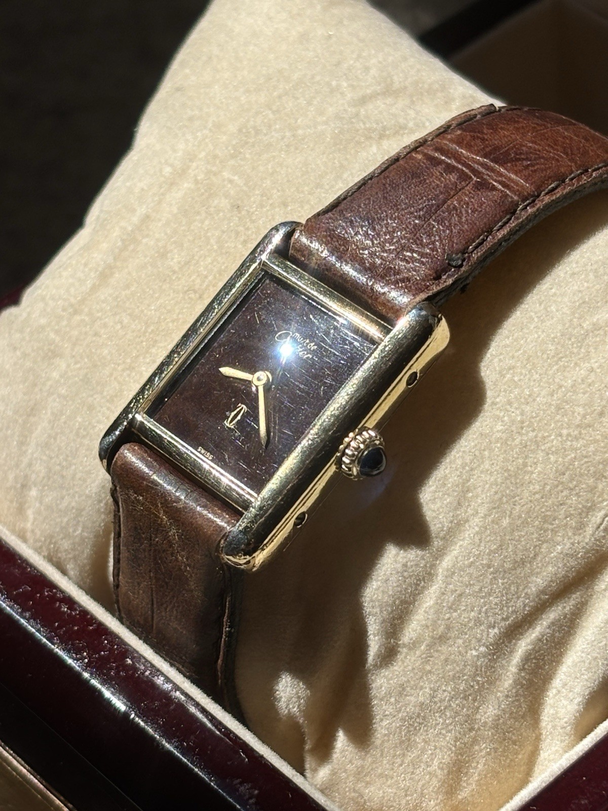 Vintage Must De Cartier Tank Manual Wind Brown Turtle Shell Dial 20.5x28mm SMALL