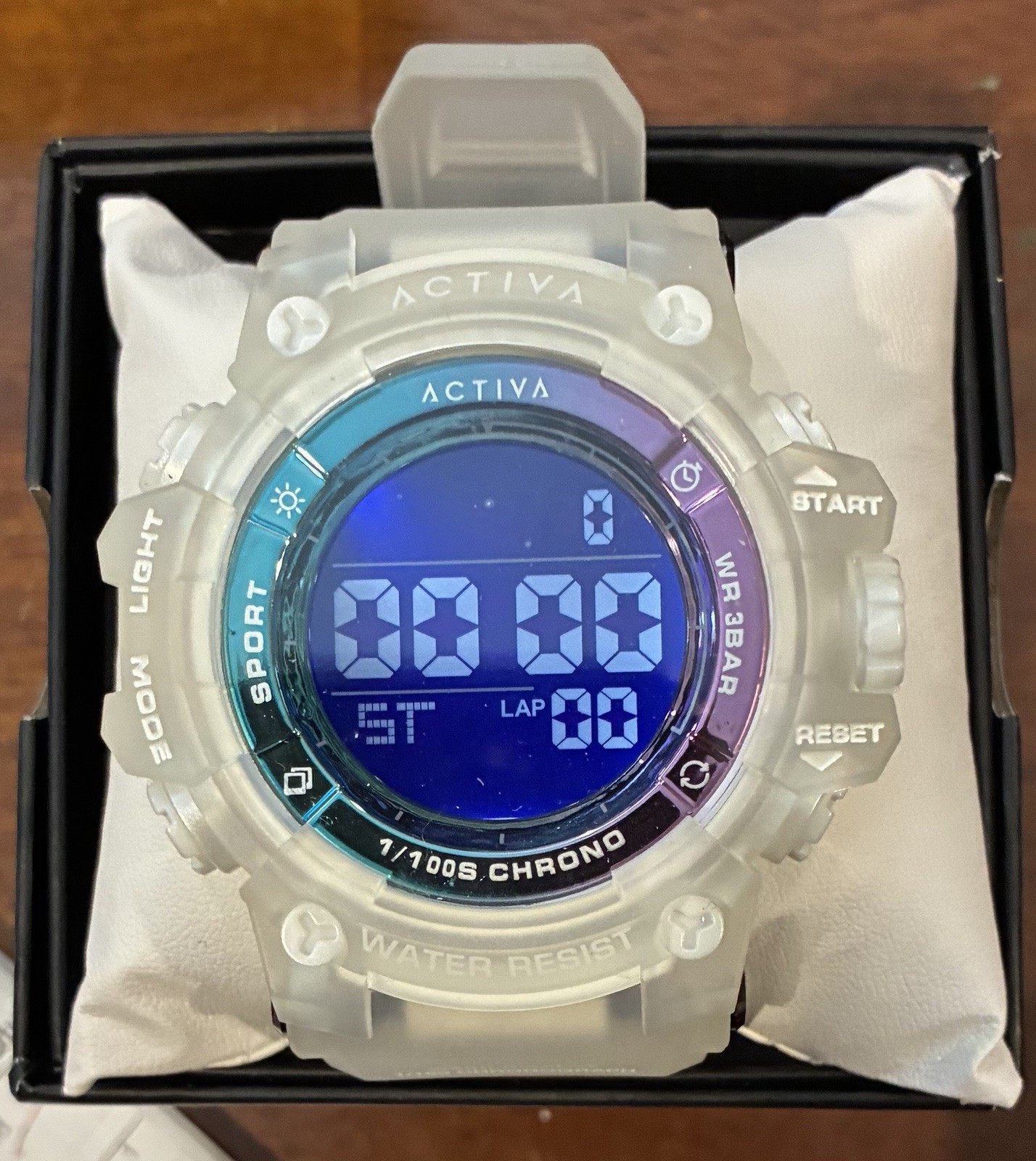 Activa Unisex Quartz Digital Chronograph Sport Watch Clear Resin 30m Blue/Purple