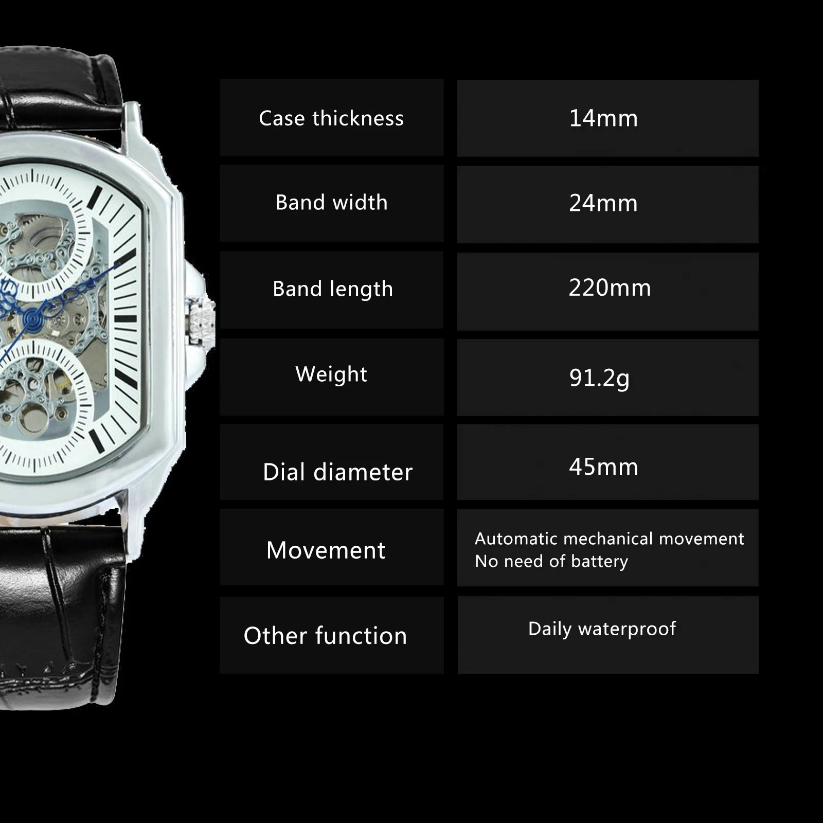 Luxury Mechanical Skeleton Watch Men Blue Hands Automatic Leather Strap Gift