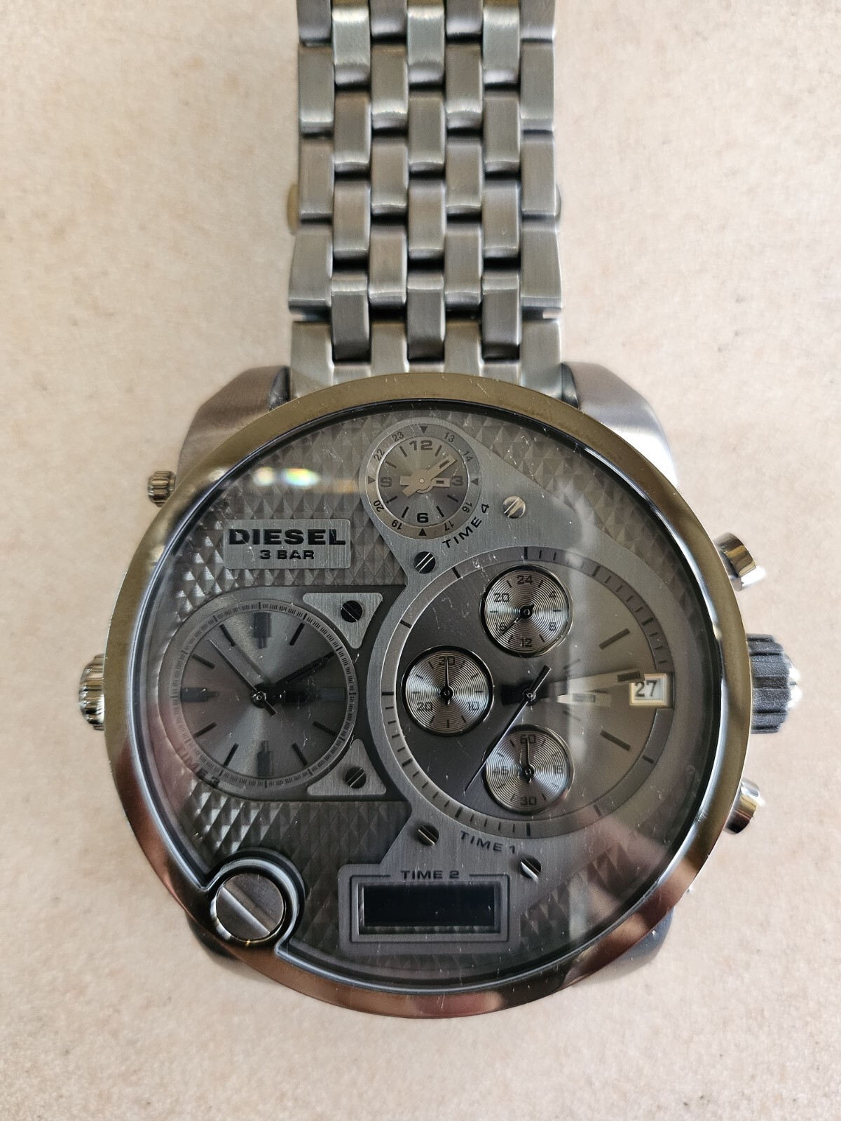 Diesel Big Daddy Smoke-Tone Dial SS Chronograph Quartz Mens Watch DZ7247
