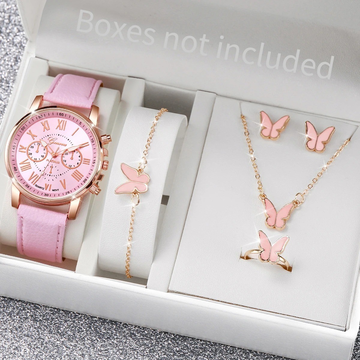 Fashion Women’s 5/6PCS Quartz Watch Set Leather Band Heart Jewelry No Box