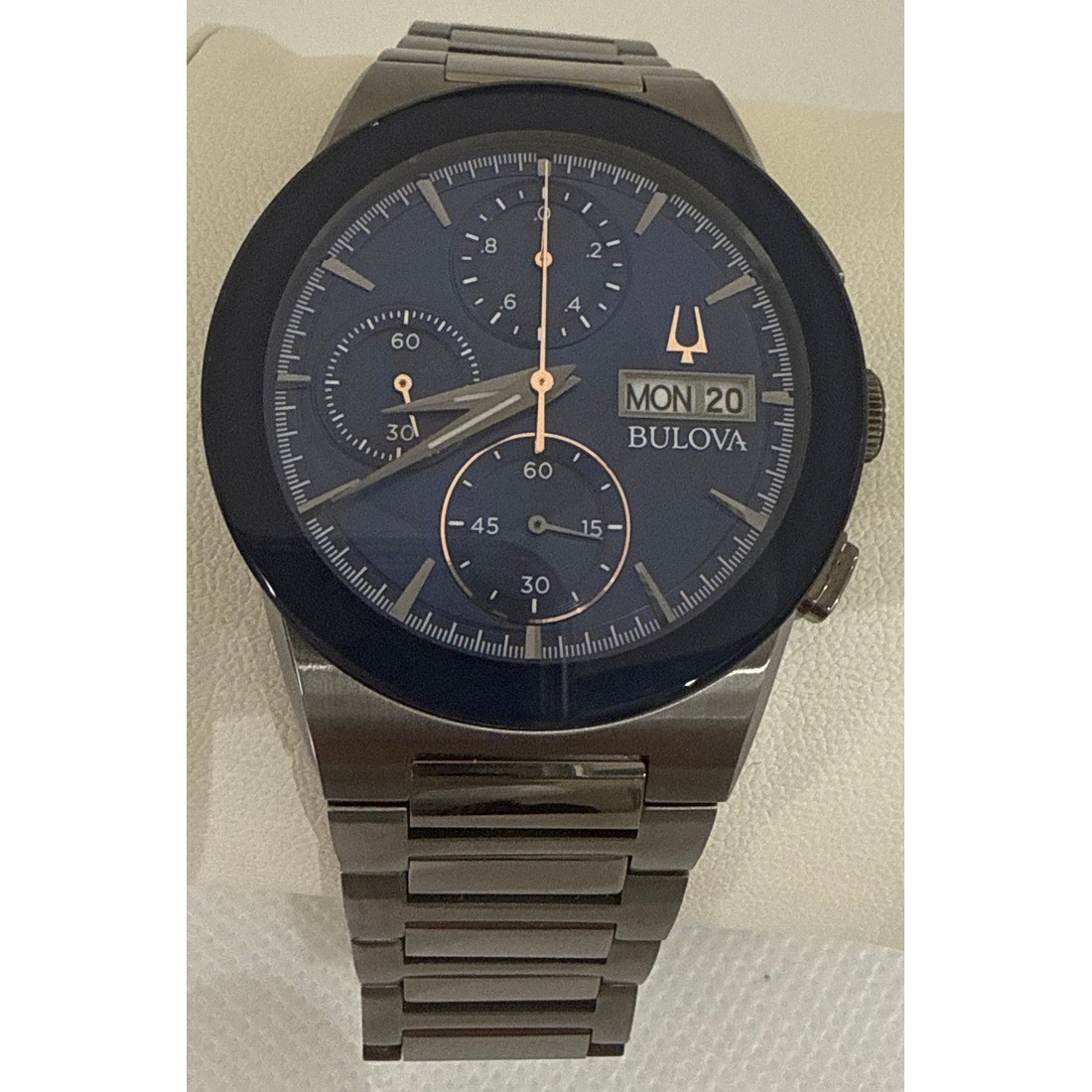 Bulova Millenia Men’s Grey ION Stainless Blue Dial Chrono Quartz Watch 98C143
