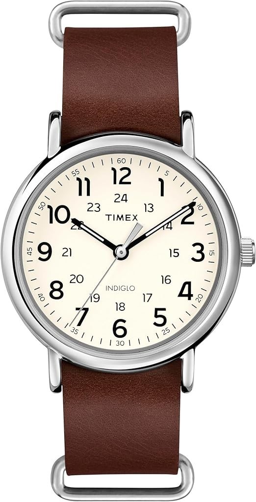 Timex Unisex T2P495 Weekender 40mm Brown Leather N/A, Brown/Cream/Silver-Tone