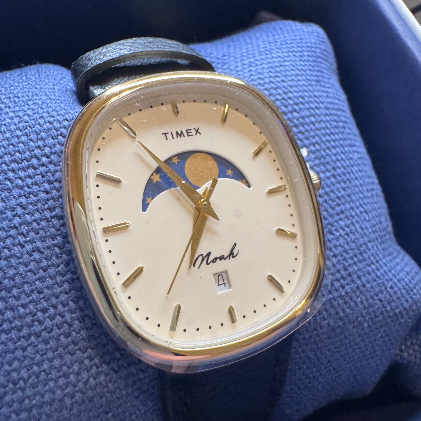 Noah x Timex Oval Moonphase Black / Gold Watch | Black Leather Strap
