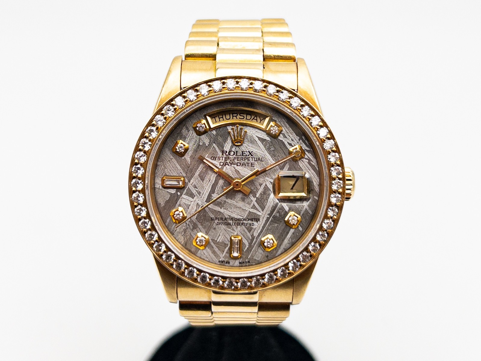 $40000 ROLEX 18038 18k Yellow Gold 3ct Diamond METEORITE Mens PRESIDENT SERVICED