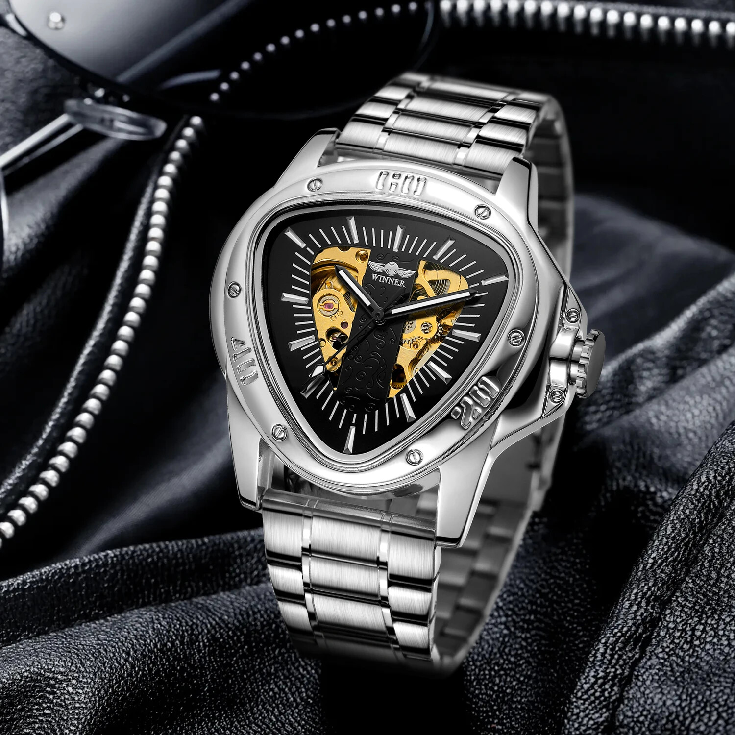 T-Winner Luminous Mens Automatic Self Wind Mechanical Watch Triangle Wrist Watch